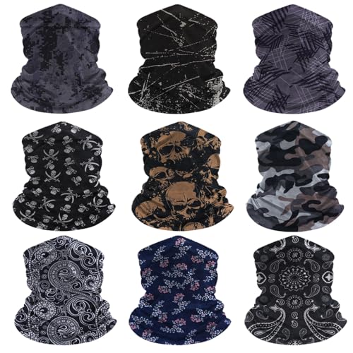 9-Pack Balaclava Face Mask for Men & Women - UV Protection Neck Gaiter, Multi-Use Cycling Mask & Breathable Headband