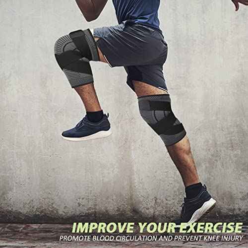 Adjustable Knee Support Brace 1 pack Compression Knee Sleeves for Men Women Use for Meniscus Tear, Arthritis, Tendinitis, Ligament Injury,Weight Lifting, Anti Slip Knee Brace (Black, Large)