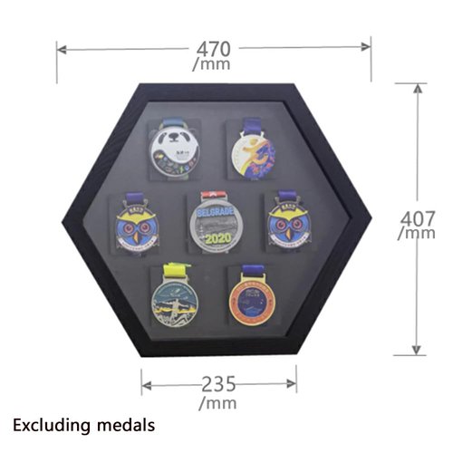 Wooden Medal Hanger Display, 7 Medal Display case，Large Medals Display Shadow Box for Medals Earned Through Triathlons, Gymnastics, Football, Basketball, Running, Swimming, Games(Black, 18"x16")