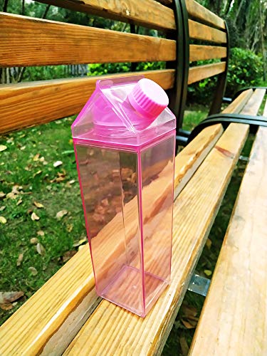 17oz Cute Leakproof Milk Carton Water Bottle - Portable Drinkware for Outdoor Activities - Pink
