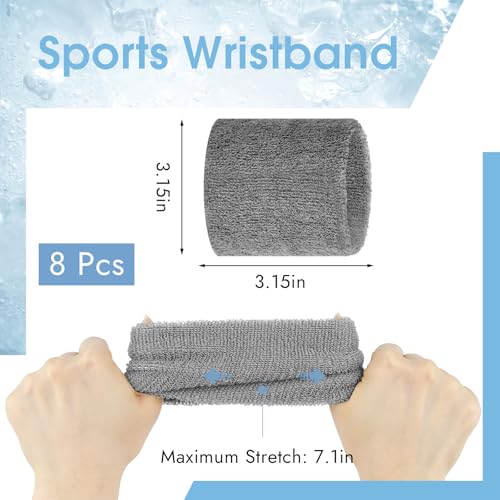 PEASUG 8 Pack Water Absorbent Wrist Sweat Bands for Men Women - Grey