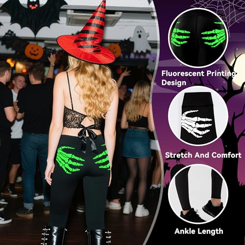 Glow in The Dark Halloween Theme High Waisted Leggings for Women Fitness Yoga Pants Cycling Workout