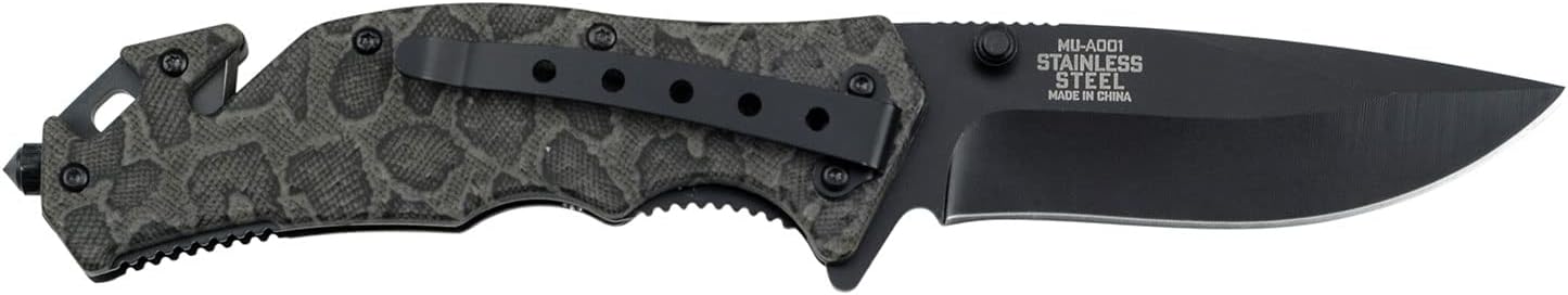Master USA MU-A001 Series Spring Assist Folding Knife, Black Blade, 4-1/2-Inch Closed