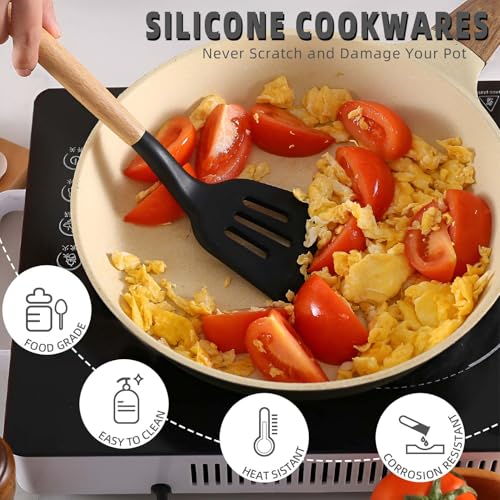 21pcs Silicone Camping Cookware Set with Utensils - Black Kitchen & Hiking Gear