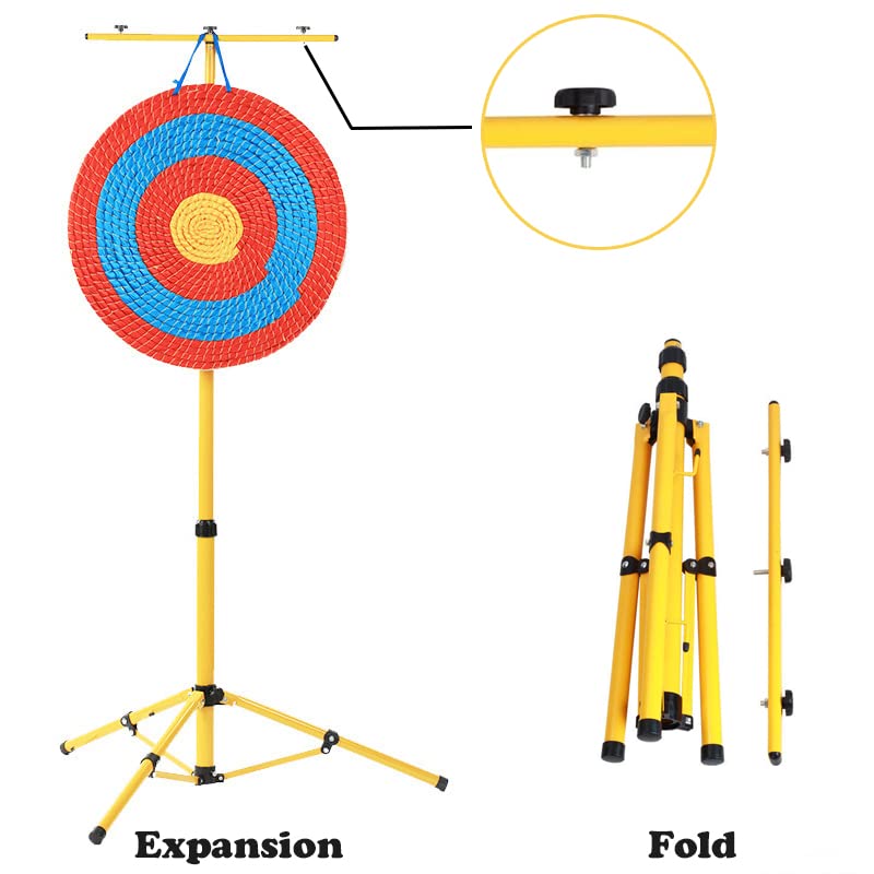 Archery Target Stand for Backyard Targets Shooting Adjustable Foldable Adjustable Hanging Traditional EVA Straw Targets Stand Multi-Application Brackets (Yellow Archery Stand)