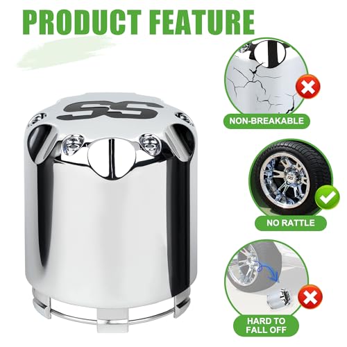 Silver Golf Cart Wheel Center Cap Cover 10L0L SS Logo Chrome 4 Pack