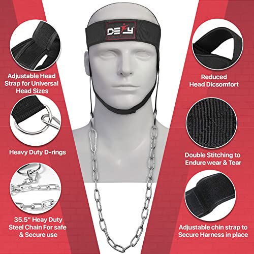 Neck Harness for Weight Lifting and Neck Strength Training - Adjustable Nylon Straps, Metal Chain