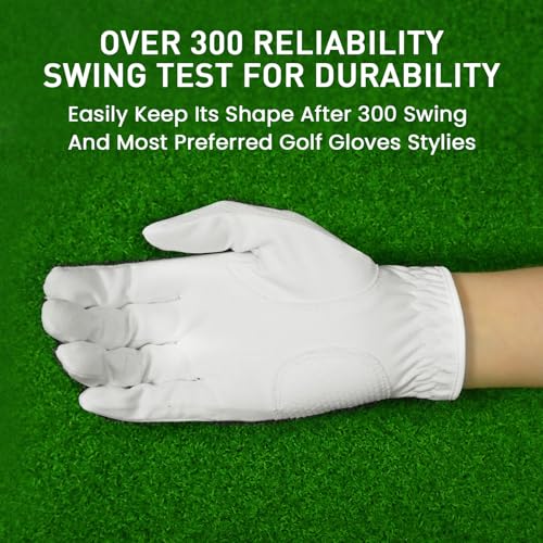 Women’s Waterproof Golf Gloves - White, Worn on Both Hands, Small