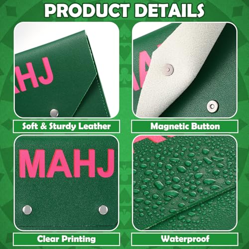 Leather Mahjong Card Holder Gift - Dark Green, 8x6 Inch Solid Color