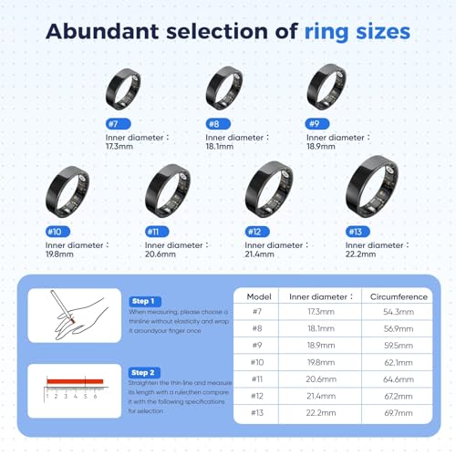 Smart Ring with Sleep Monitoring, 10-Day Battery Life, Stress/Heart Rate/Women's Health Tracker,No APP Subscription, Android & iOS Compatible (Rose Gold, 7)