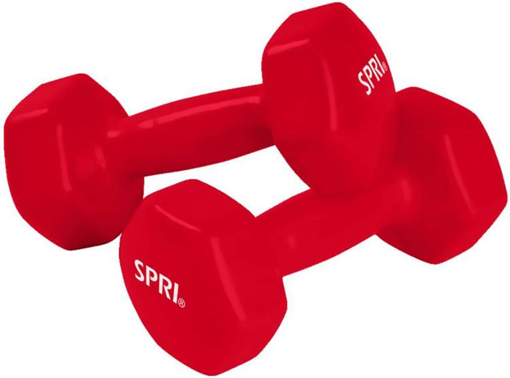 SPRI Dumbbells Hand Weights Set of 2 - Vinyl Coated Exercise & Fitness Dumbbell for Home Gym Equipment Workouts Strength Training Free Weights for Women, Men (1-10 Pound, 12, 15, 18, 20 lb)