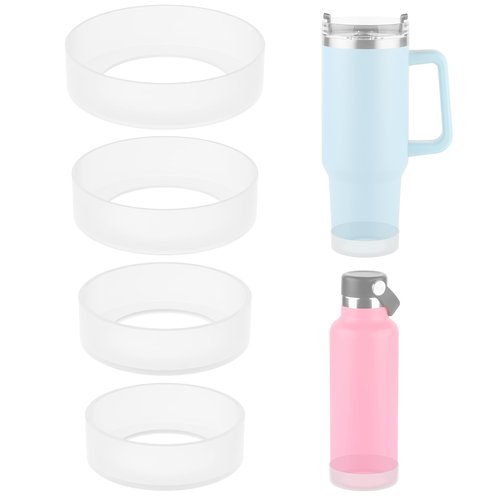 Cosmos 4 Pcs Water Bottle Protective Bottom Sleeve Boot Anti-Slip Bottom Cover Bottle Bumper Compatible with Hydro Sport Flask 12-40 Oz Water Tumbler Mug Cup, Silicone, Assorted Sizes (Frosted Clear)