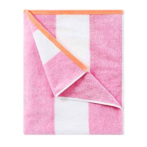 Cotton Oversized Beach Towel - Large 70 x 35 Inch Pool Towel, Rose Red Striped Quick Dry Swimming Cabana Towel