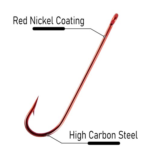 Dr.Fish 100 Pack Aberdeen Hooks Red Freshwater Fishing Hooks Extra Long Shank Light Wire Offset Bass Crappie Bream Panfish Bluegill #6