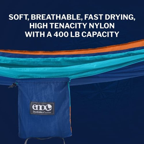 ENO Bundle, Includes The SingleNest Hammock & Atlas Suspension System, Lightweight, Durable Hammock with Straps for Camping, Hiking & Travel, Aqua/Sapphire/Amber