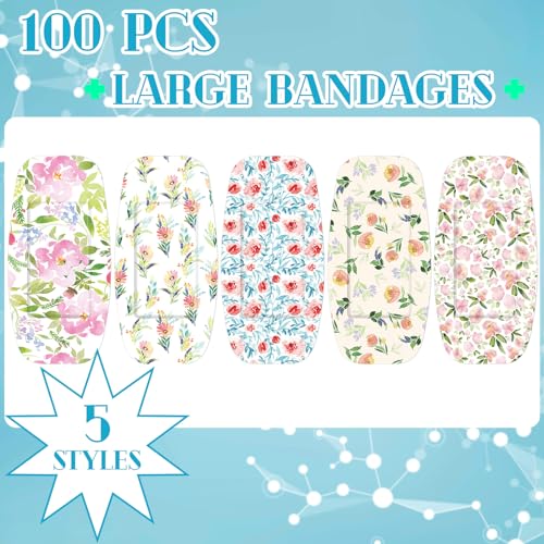 Sinmoe 100 Pcs Large Bandages 2 x 4 Inch Latex Free Big Adhesive Flower Wound Care Flexible Fabric Bandages for Care and Protect Wounds