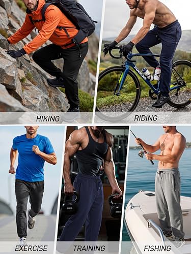 Men's Athletic Joggers Pants with Zipper Pockets - Large, Black, Navy Blue, Gray