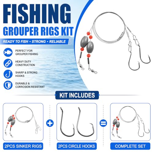 AGOOL Saltwater Grouper Rig with 1.5oz Egg Sinkers & 20 Hooks - Carolina Surf Fishing Setup