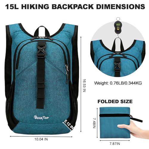 Seektop 15L Small Lightweight Hiking Backpack for Women Men - Teal Blue