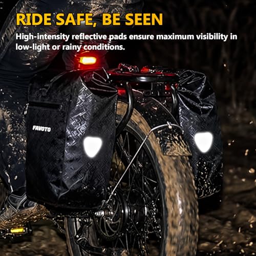 Favoto Waterproof Bike Panniers Set 48L for Rear Rack - Black