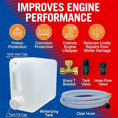 Boat Winterizing Kit and RV Winterizing Kit, 5-Gallon Antifreeze Tank with Hose and Adapters, for Marine Engines, Outboard Motors, RVs, Campers, and Winterization Flushing