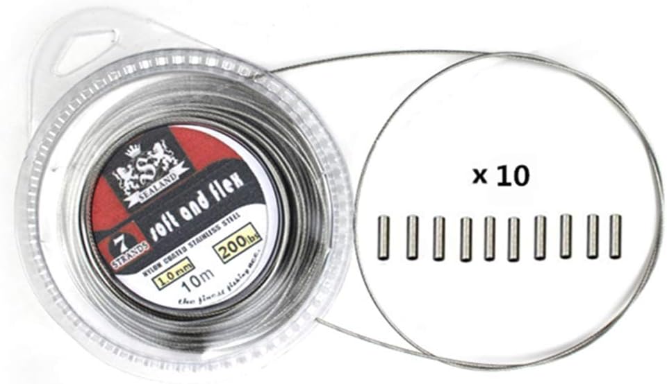 5LB-200LB 7 Strands Fishing Line Wire Leader Nylon Coated Stainless Steel Leader Wire with Crimps Sleeves