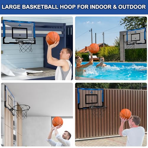 HYES 24x16 Inch Over The Door Basketball Hoop - Blue, Indoor Adult & Kid