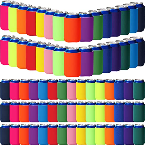 100 Pack Insulated Drink Cooler Sleeves - Simple Style, Vivid Colors, Reusable Collapsible Beer Can & Bottle Coolers