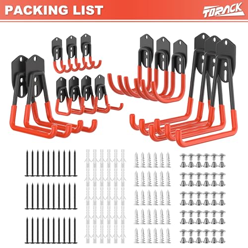 Garage Storage Hooks 15 Pack - Wall & Keyhole Shelving Compatible - Orange