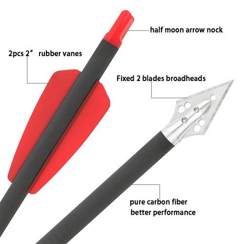 ZSHJGJR Archery 8 inch Crossbow Bolts Carbon Arrows 2" Red Vanes with Steel Broadhead Tips for Crossbow Hunting Shooting Targeting 6/12/24pcs (red, 12)