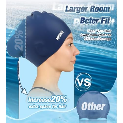 Aegend Swim Caps for Long Hair, Durable Silicone Swimming Caps for Women Men Adults Youths, Easy to Put On and Off, Waterproof Swim Hats Bathing Caps to Keep Hair Dry