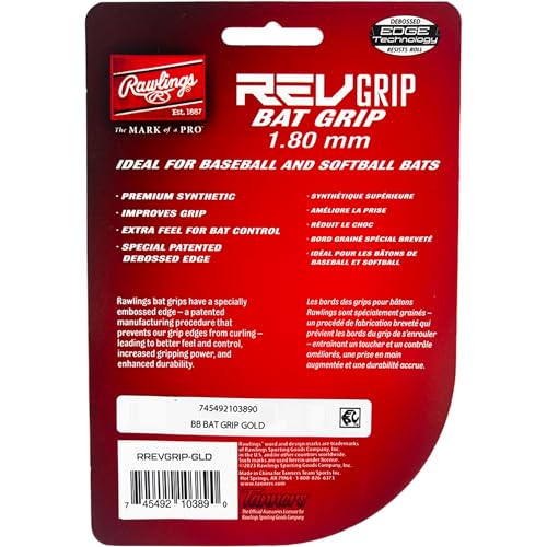Baseball Bat Grip - 1.80mm Thick, Gold & Black, Standard Size, All Bats