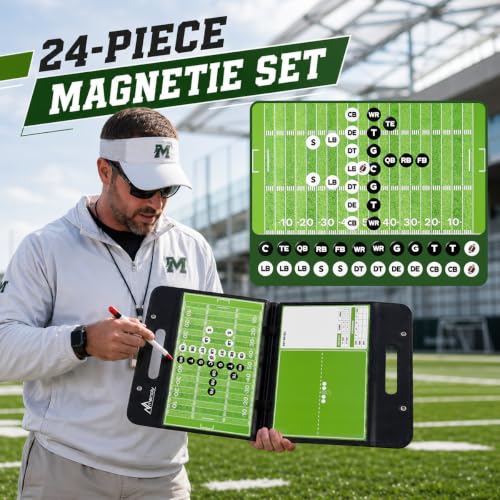 MENOLY Collapsible Leather Football Lineup Board for Coaches - Magnetic Strategy Clipboard, Digital Play Organizer, Football Coaching Tool