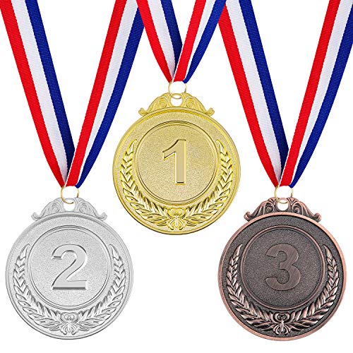 60 Pcs Award Medals 2 Inch Gold Silver Bronze Winner Ribbons for Sports & Events