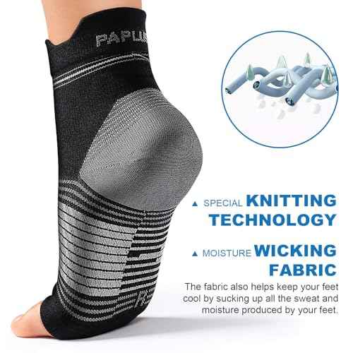 Plantar Fasciitis Sock (6 Pairs) for Men and Women, Compression Foot Sleeves with Arch and Ankle Support (Black, Large)