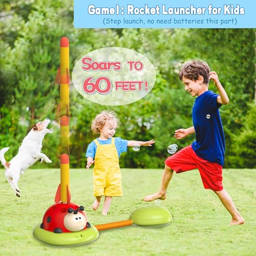 3-in-1 Kids Outdoor Toy Set with Rocket Launcher, Ring Toss & Jumping Game