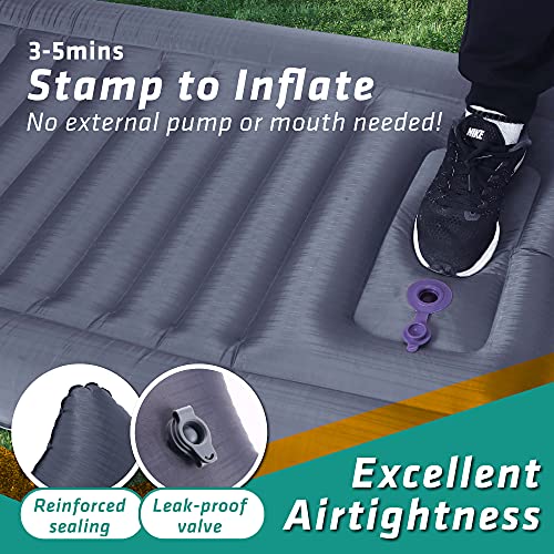 Camping Sleeping Pad with Built-In Pump & Neck Support - Thick 4.9" Ultralight Mat