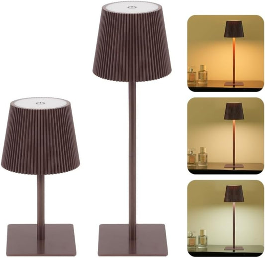 LUTEC 2 Pack Cordless Table Lamp,6000mAh Rechargeable Battery Operated Desk Lamp,Two Adjustable Heights,Waterproof, Touch Control & 3 Color Stepless Dimming for Restaurant/Bedroom/Bars/Outdoor (Black)