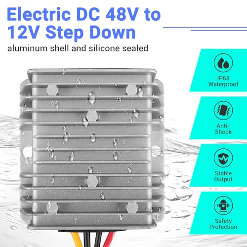 48V to 12V 15A Waterproof Buck Converter Voltage Regulator Kit for Golf Carts