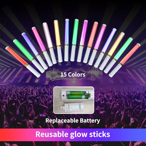 LED Glow Sticks Reusable 15 Colors Light Stick Set - 2 Pack, Battery Included - Variation ST018