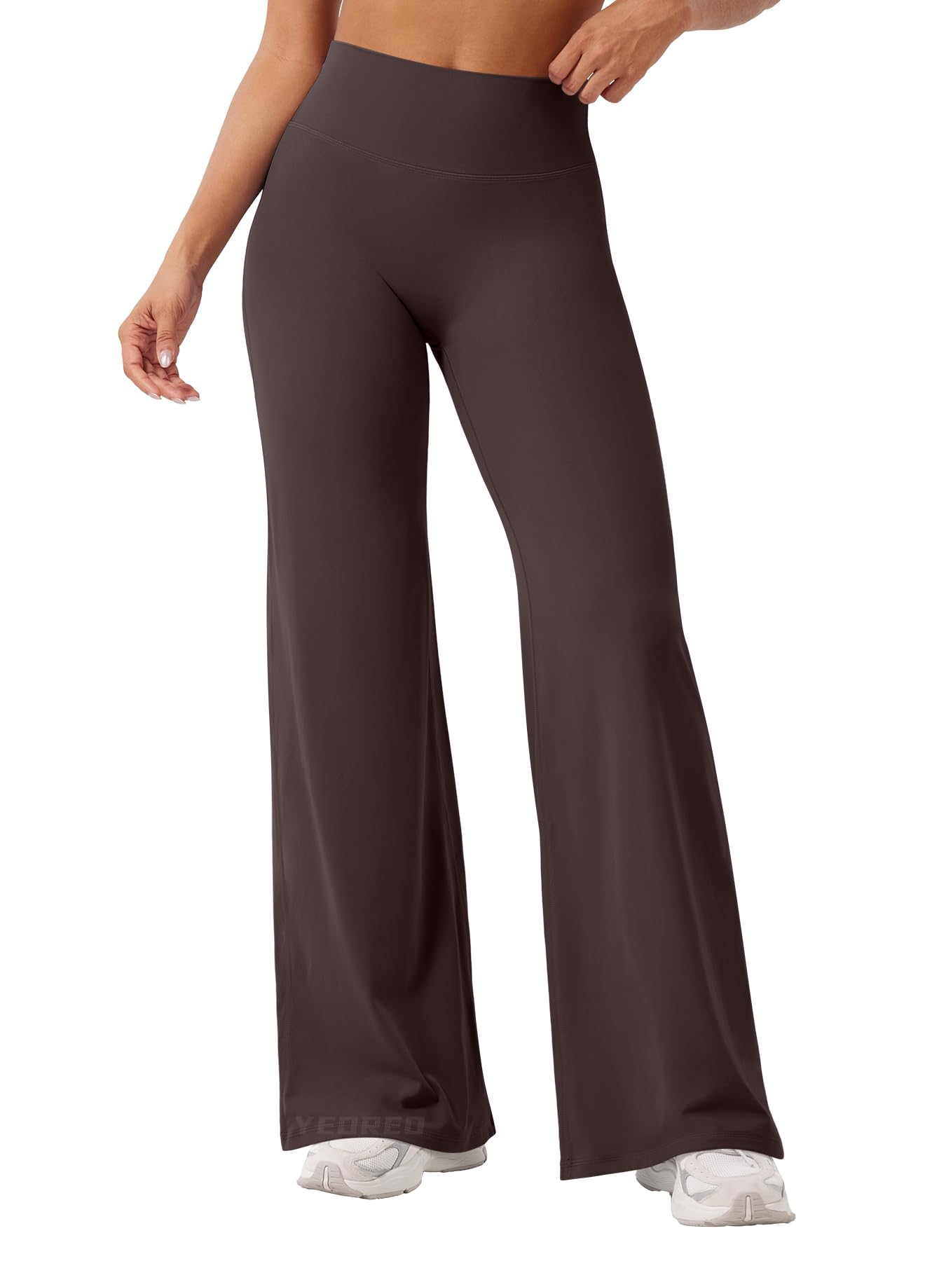 YEOREO Workout Leggings Womens No Front Seam Straight Leggings 31.5" High Waist Buttery Eddiy Gym Yoga Pants Dark Brown M