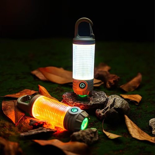 YZYOE Rechargeable LED Mini Camping Flashlight, Portable Outdoor Light with Hook, White Warm Light and Red Light, 6 Modes, with Signal Flash.