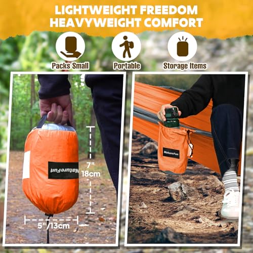 Ultra-Light Travel Camping Hammock Orange/Grey 275x140cm - 300kg Capacity