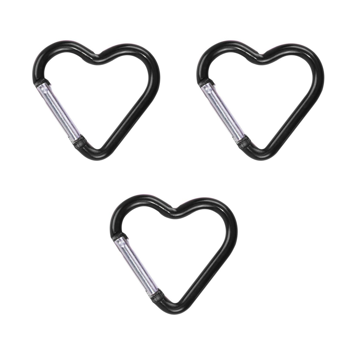 3Pcs Black Heart Shaped Snap Hook Aluminum Heart Key Ring Keychain Clip for Backpack Key Purse Straps，Fasteners，Buckles