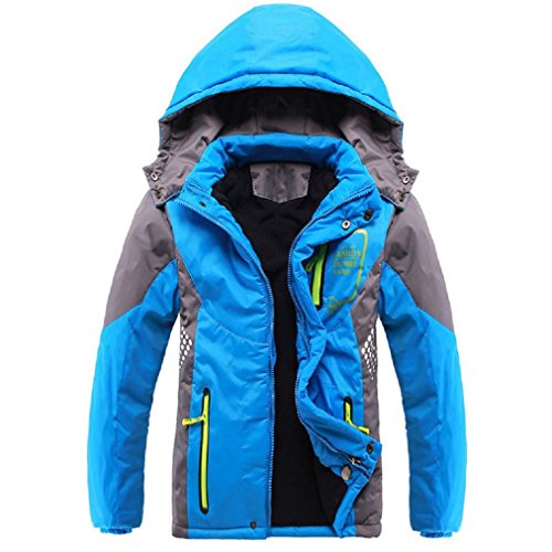 Vinmin Boys Winter Fleece Lined Hooded Jacket - Blue, 8 Years