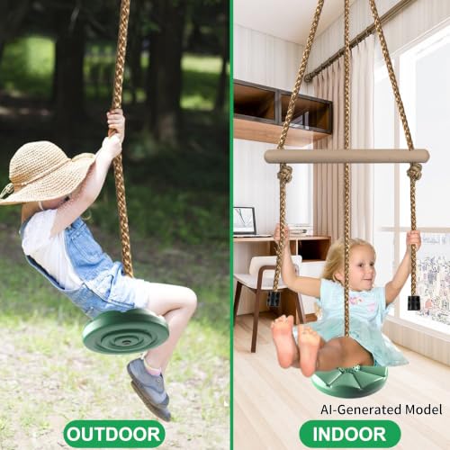 Kids Outdoor Disc Swing Set with Monkey Bars - Green, 7ft Adjustable Height