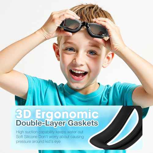 EasYoung Kids Swim Goggles, 2-Pack Swimming Goggles for Kids 3-15, Anti-fog Clear Lens Swimming Goggles for Child Youth.