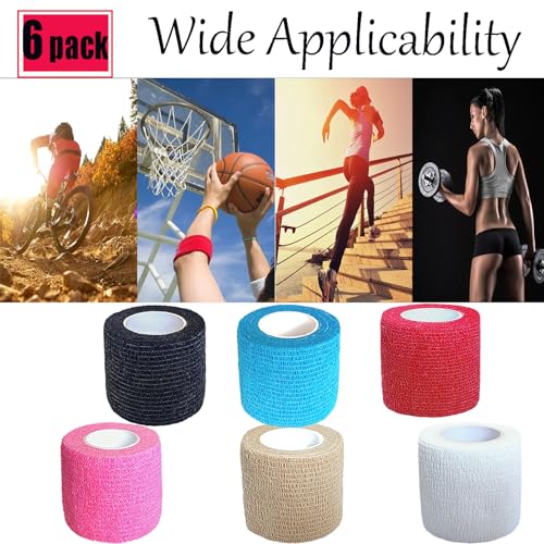 6 Pack 2 Inches Self Adhesive Bandage Wrap Vet Wrap for Pets, Stretch Self Adherent Tape Cohesive Wrap for Athletic, Sports, Wrist and Ankle(Multi Colors)