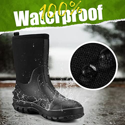 Men's Waterproof Rubber Hunting Boots - Black, Size 11 - Tidewe