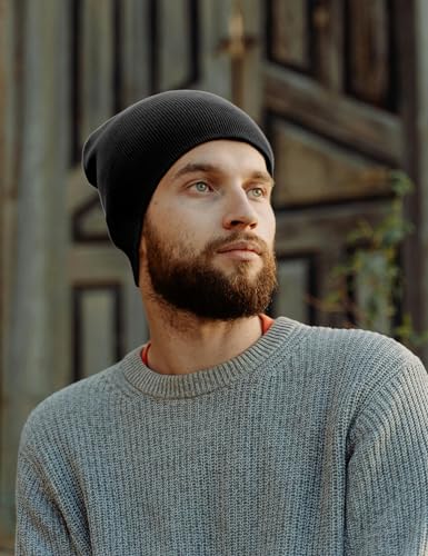 Black Cotton Beanie Hat for Men Women - Soft Cuffless Knit Skull Cap - 1pc